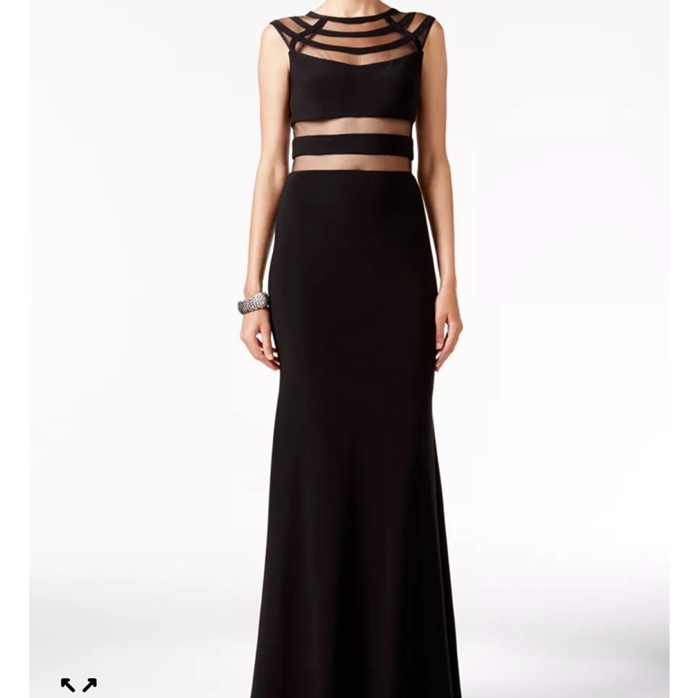 Betsy & Adam Black Maxi Dress with Sheer Strap Accents 0